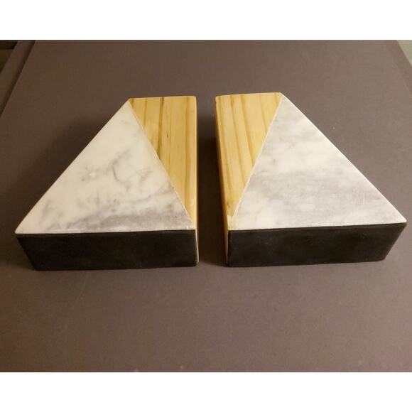 Marble and Wood Bookend Set - Brand New - Picture 4 of 4